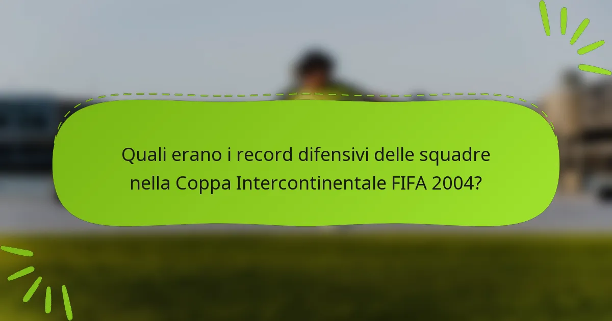 Quali erano i record difensivi delle squadre nella Coppa Intercontinentale FIFA 2004?